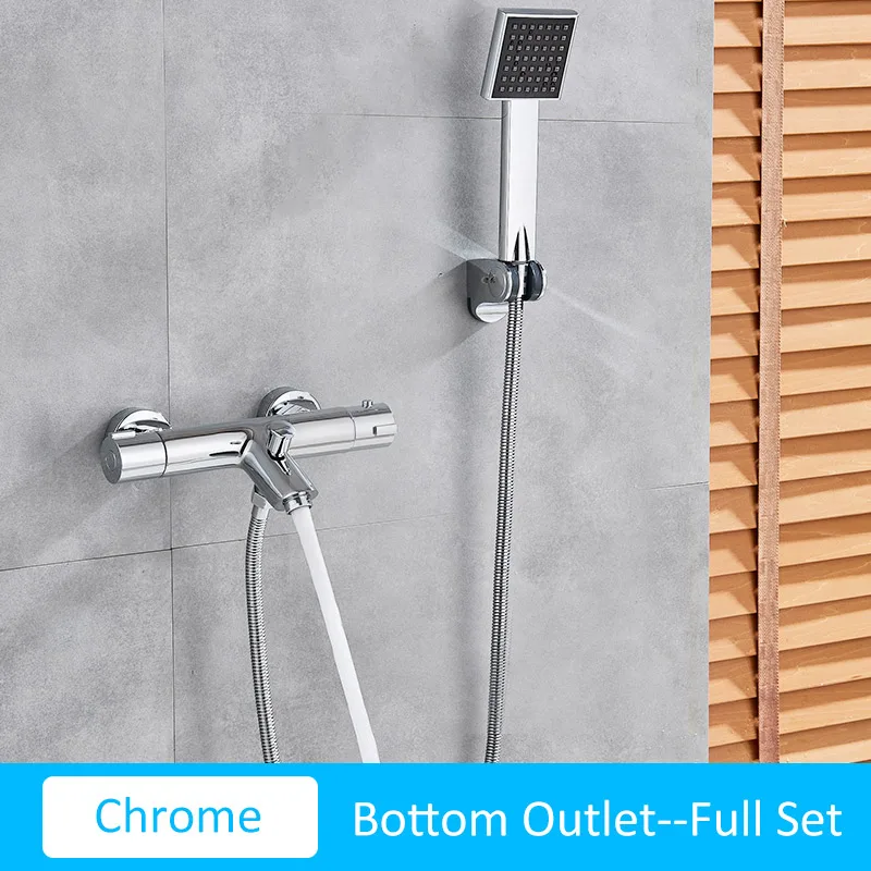 Chrome Full Bottom Quyanre Термостатические Смесители для душа, набор для ванной, термостатический смеситель, смеситель для горячей и холодной ванной комнаты, смесительный клапан, смеситель для ванны - Цвет: Chrome Full Bottom