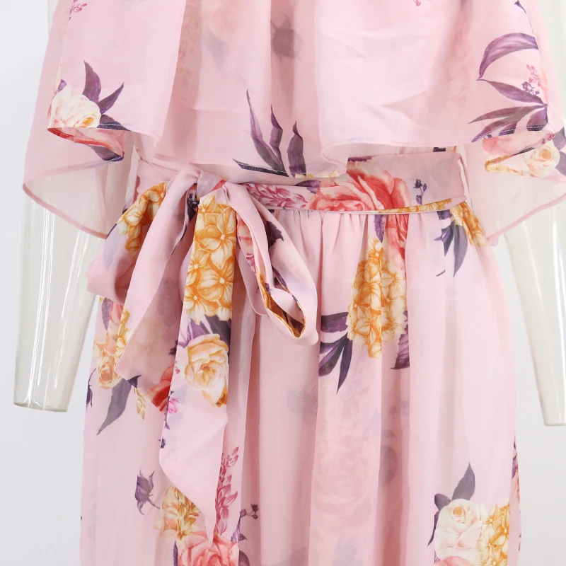 COSYGAL элегантное розовое платье с цветочным принтом женские длинные платья