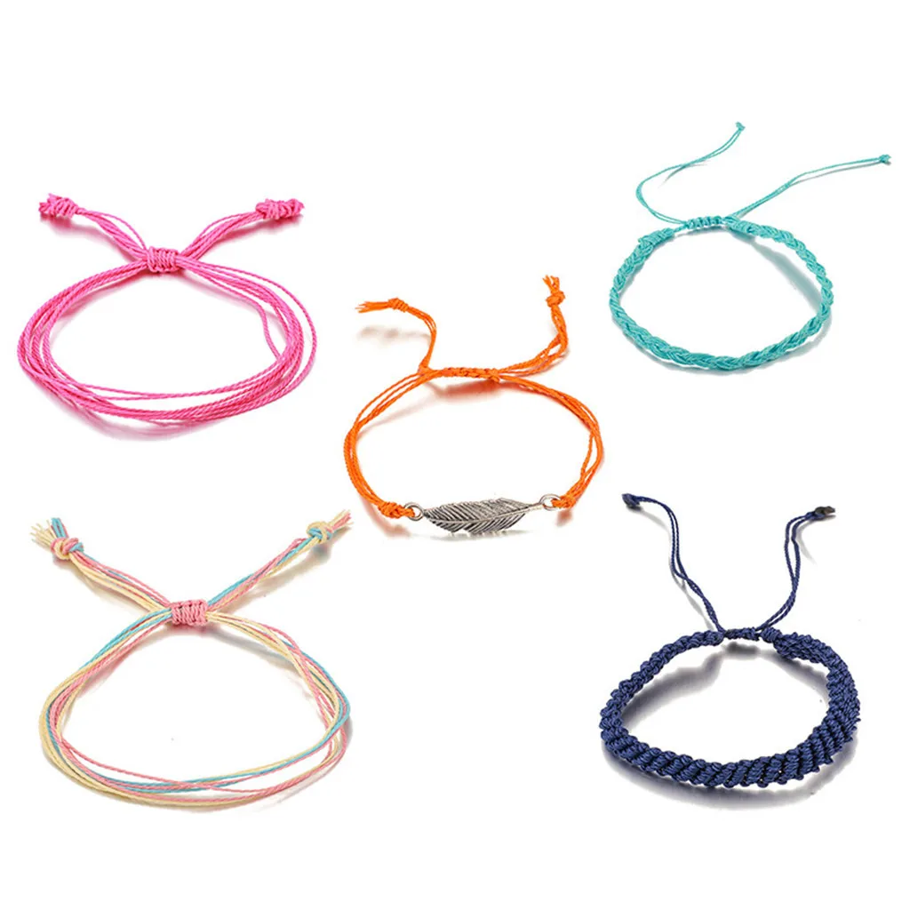 Богемный этнический стиль цветной ручной вязки веревочки Листья 5 шт. набор