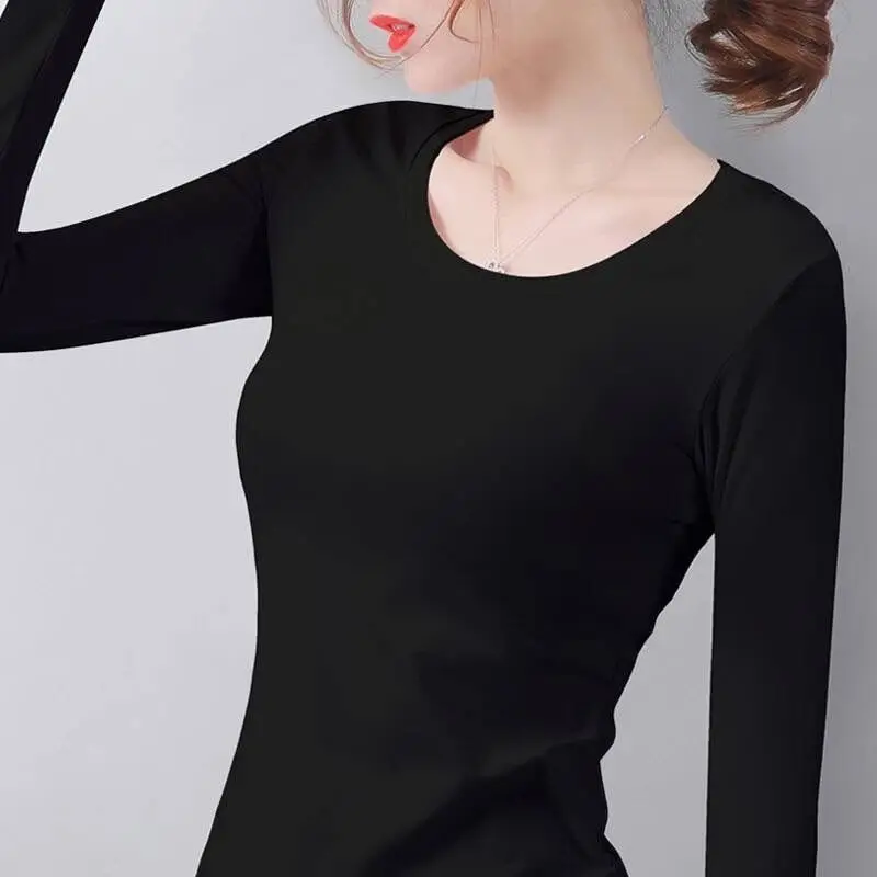 

Cashmerethickened T-shirt Korean version of autumn and winter women's top womens thermal underwear white T-shirt bottoming shirt