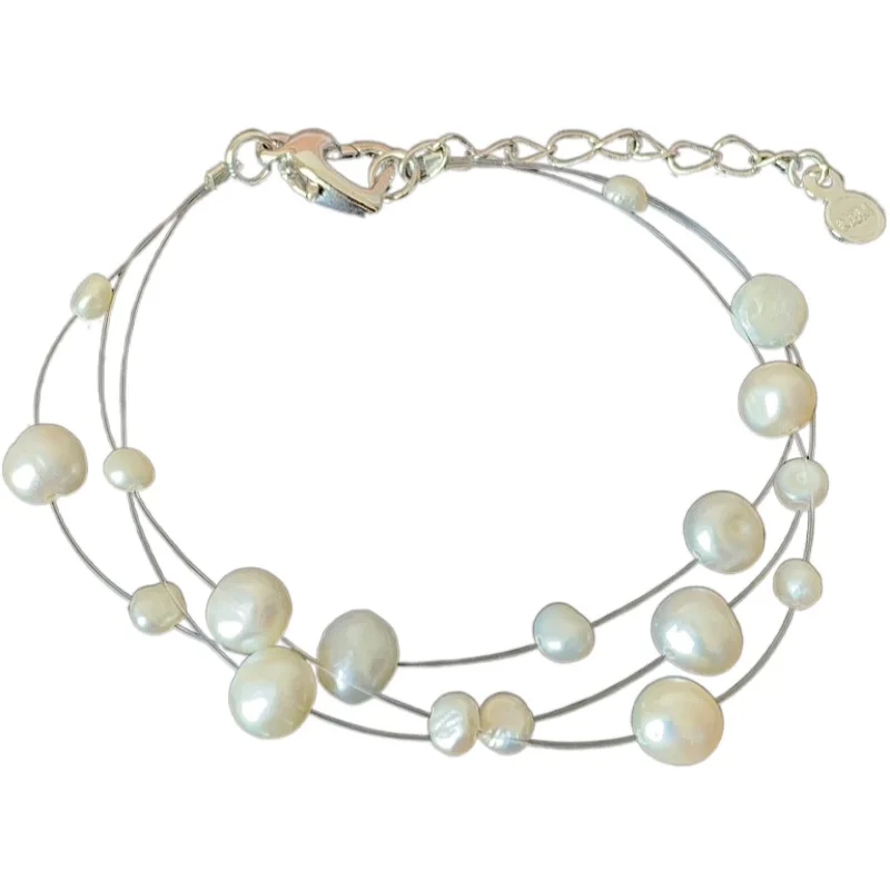 Женский браслет из серебра 925 пробы с натуральным пресноводным барочным