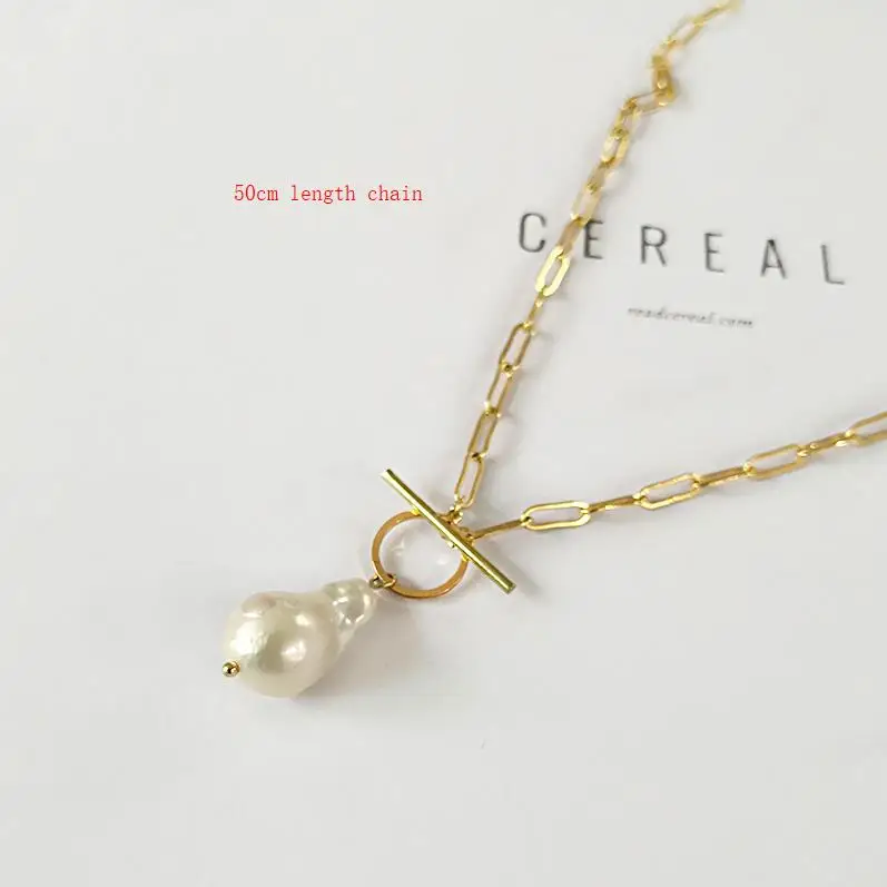 E 50cm chain HUANZHI, новинка, барокко, золото, металл, неровный искусственный жемчуг, цепочка, ожерелье для женщин, девушек, для вечеринки, ювелирные изделия, подарки - Окраска металла: E 50cm chain