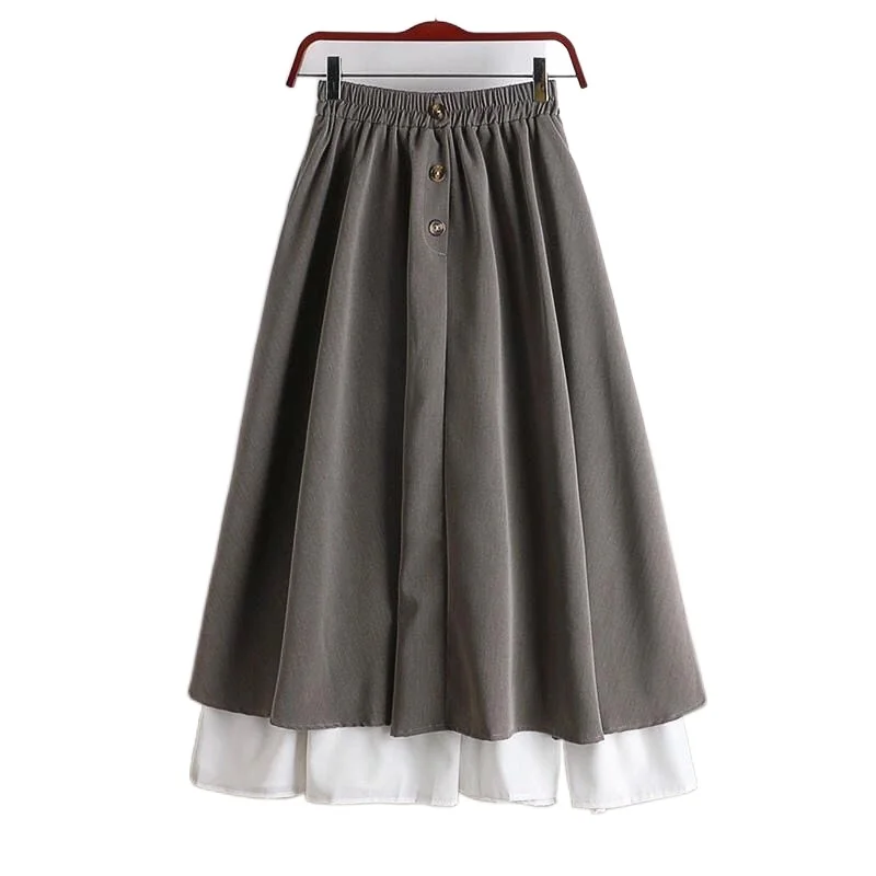 

Women Casual Midi Skirt 2021 Spring Autumn Solid Elastic High Waist A-line Skirts Fashion Simple Elegant Saia Faldas Y773
