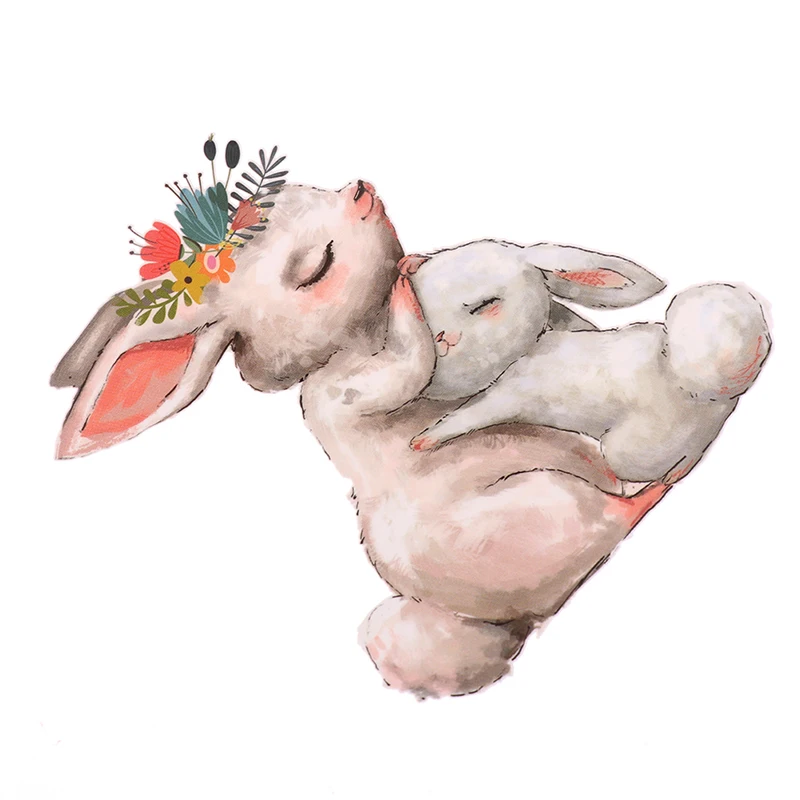 

1pc 12*14cm Cute Bunny Rabbit Patch Heat Transfer Iron On Clothes Cartoon Badge Ironing Stickers Applique