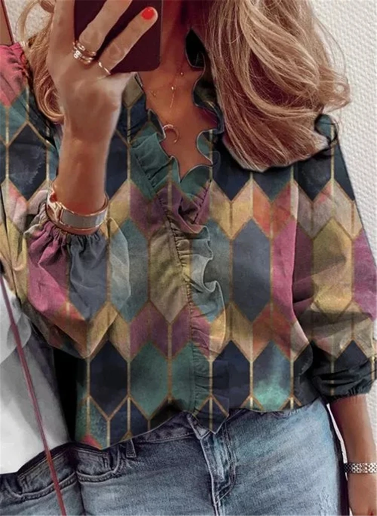 

Elegant women's shirt, temperament and leisure ruffles, ladies' shirts, fashionable loose tops