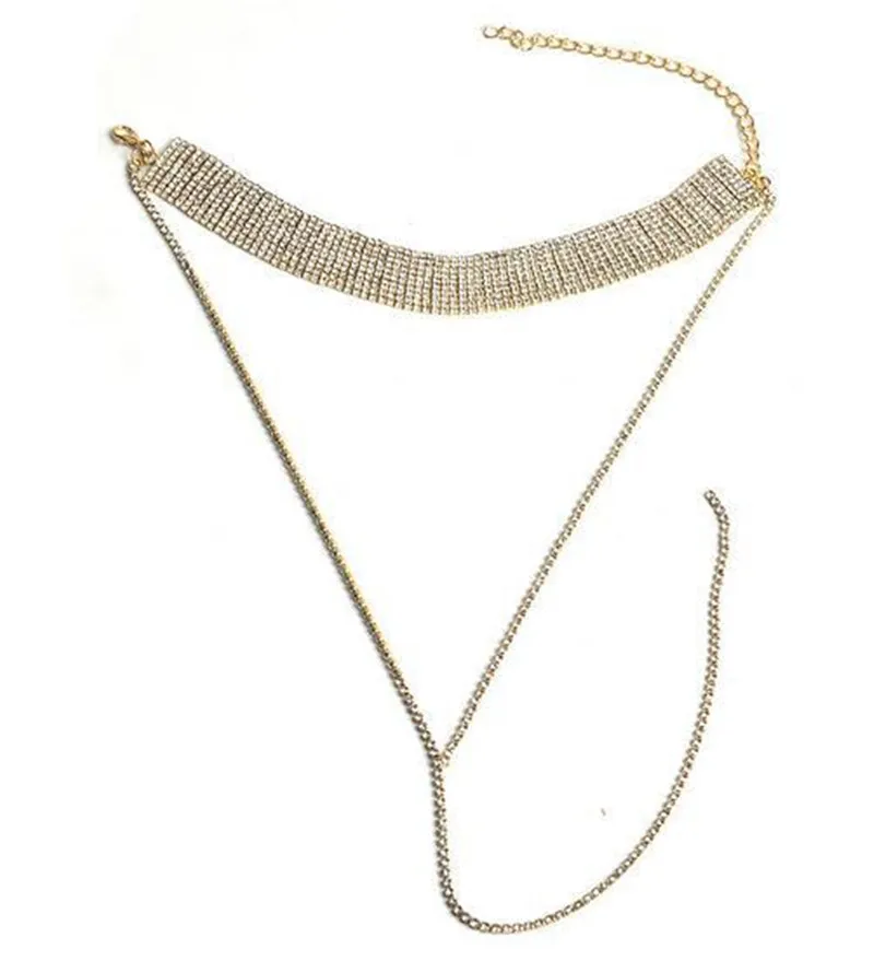 Длинное прозрачное ожерелье чокер со стразами женское с драгоценными камнями