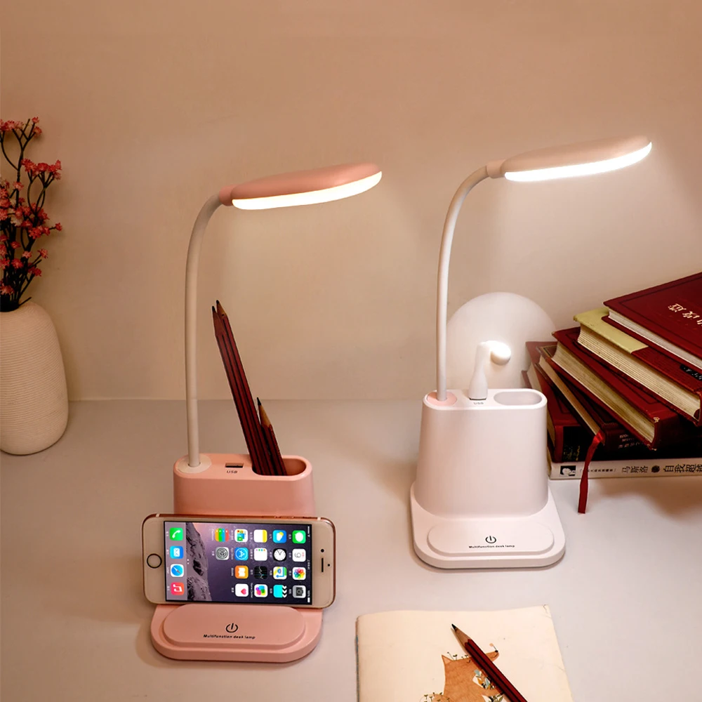LED Desk Lamp USB Rechargeable Touch Dimming Adjustment Table Lamp for Children Kids Reading Study Bedside Living Room Bedroom