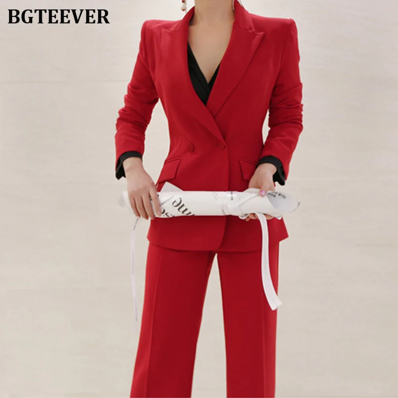 Модные красные женские брюки костюмы Тонкий Блейзер куртка и длиной до щиколотки