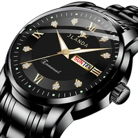 jlanda top brand luxury men watches black stainless steel quartz watch men luminous waterproof date calendar business wristwatch