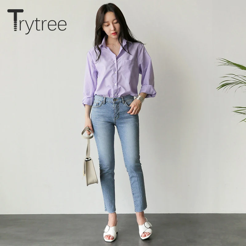Блузка Trytree женская с отложным воротником однобортная офисная в полоску