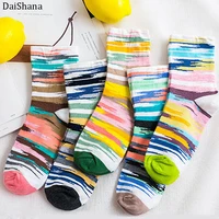 1 pair new arrival multi colors rainbow striped patterned korean japanese harajuku fashion casual women socks christmas socks