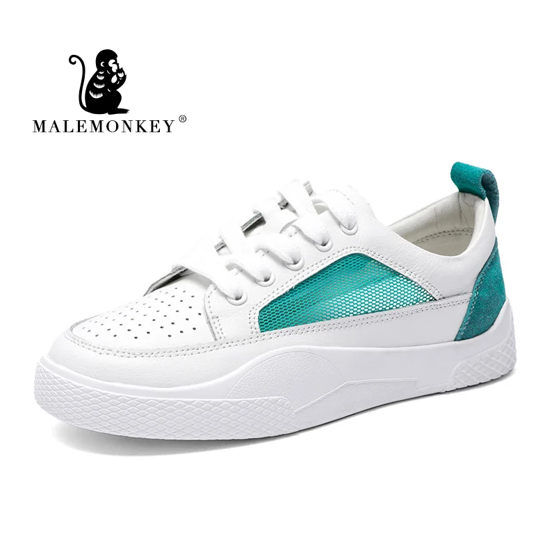 

MALEMONKEY 912047 New Women Shoes Sneakers Lace-up Breathable White 2020 Fashion Walking Sewing Woman Casual Flat Women Shoes