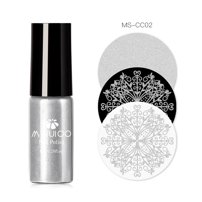MSRUIOO 8 мл Черный Белый стемпинг ногтей покрытие лак Золотой Серебряный ноготь