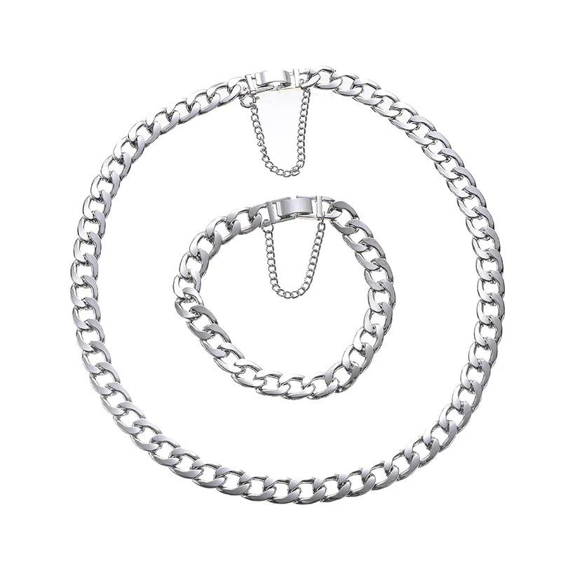 

7Rings Trendy Hip-Pop Style Fashion Stainless Steel Chain Necklace and Bracelet for Women Men Student Jewelry Accessories Gifts