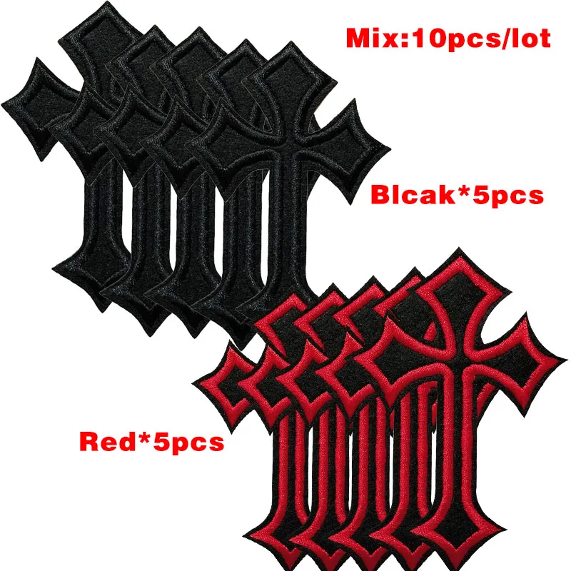 

10Pcs Punk Cross Embroidery Patch Cloth Badges Mend Decorate Patch Iron On Clothing Thermoadhesive Patches Bag Clothes Applique