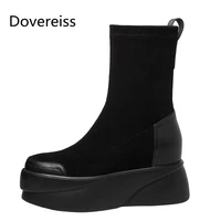 dovereiss fashion womens shoes winter new sexy suede pure color elegant round toe waterproof flats short boots concise 34 40