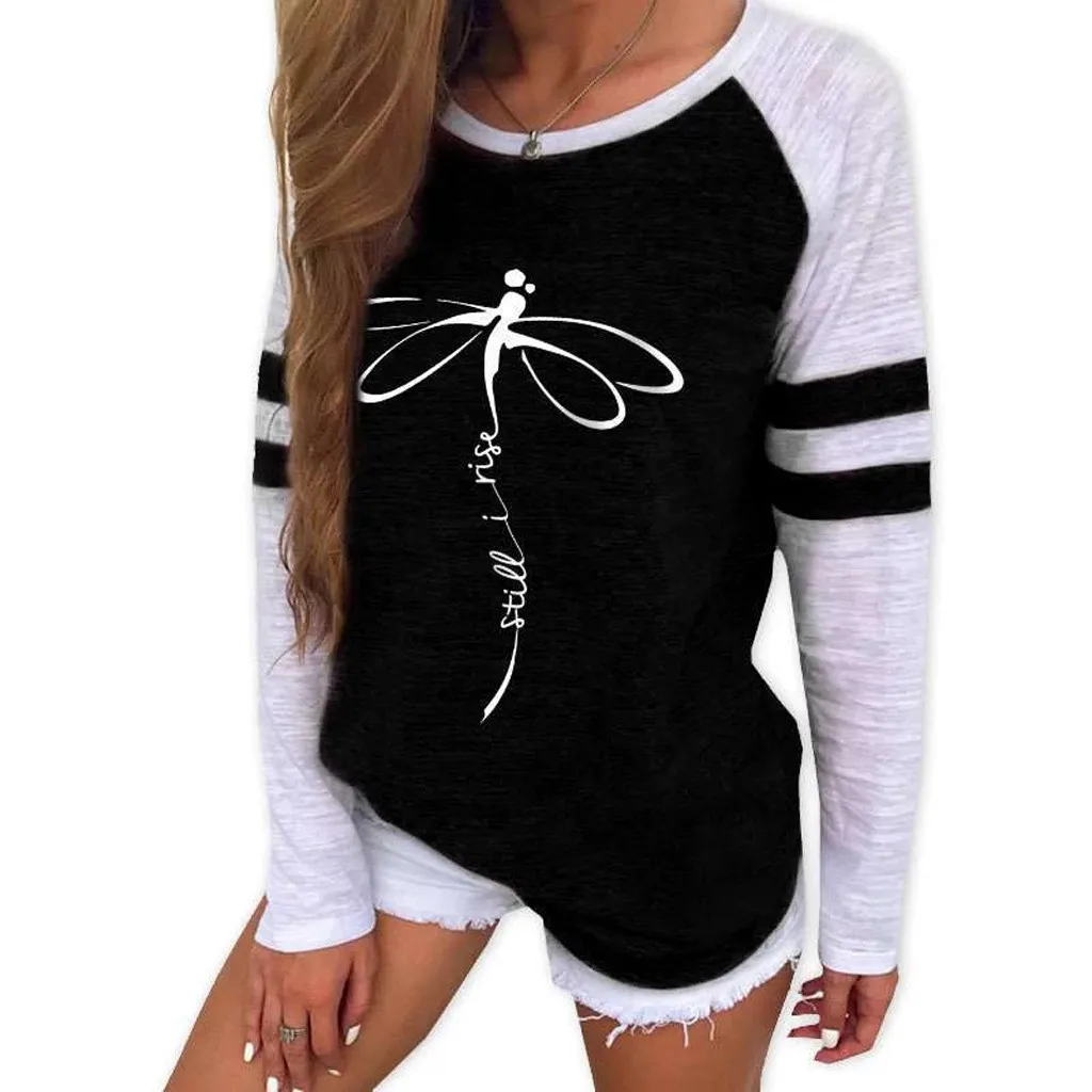 20 # женская блузка в полоску стиле пэчворк с круглым вырезом и принтом длинным