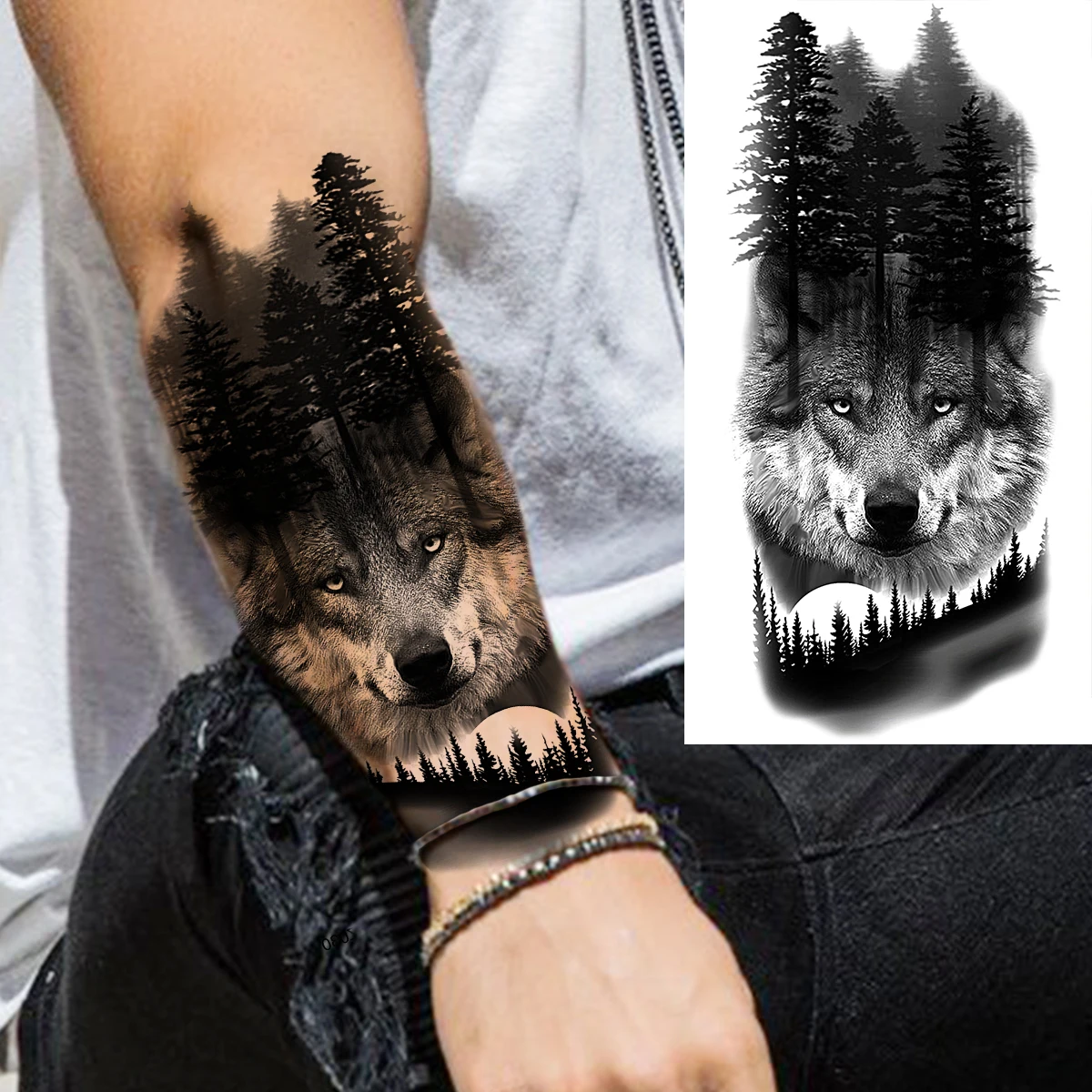Реалистичные временные татуировки с волчьим лесом для мужчин женщин взрослые
