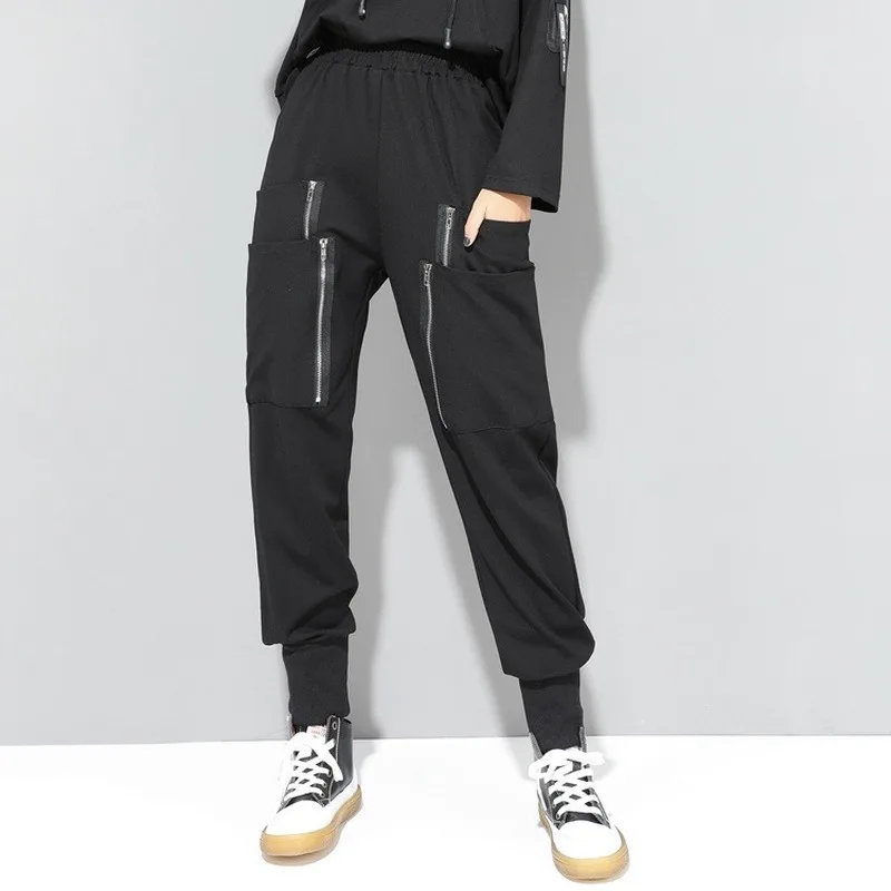 Осенние и зимние женские брюки с эластичным поясом карманами высокой талией