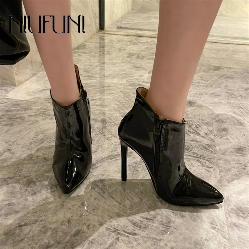 

NIUFUNI 2021 Autumn High Quality Soft PU Leather Women Boots Pointed Toe Pumps high Heels Fashion Ladies Party Shoes Size 35-40