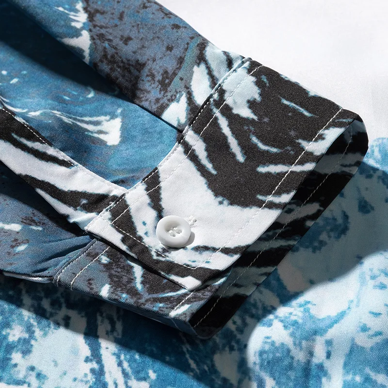 

Korean version of men's shirt new Summer autumn long-sleeve Shirt snow mountain digital print shirt men's plus size loose shirt