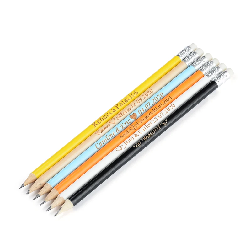 

100PCS Personalized Engraved Wooden Pencils With Rubber Laser Cut Wood Pencil For Wedding Gift Favors Baby Shower Decor 19CM