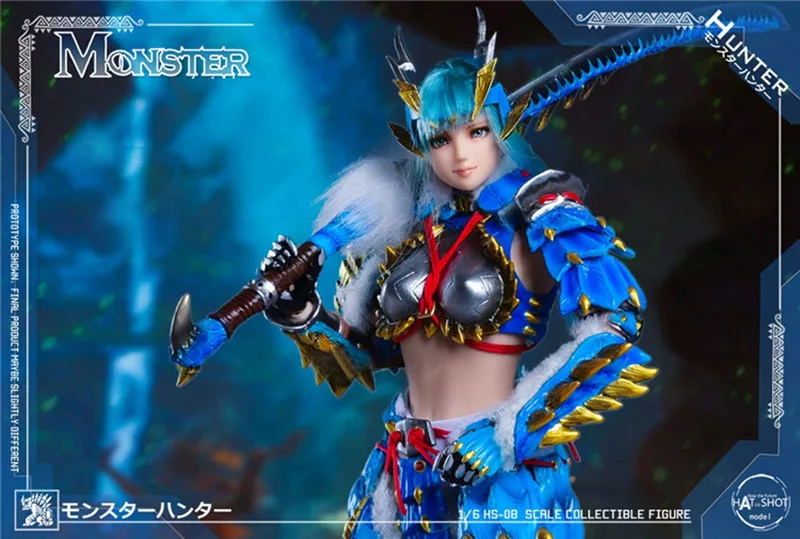 

HatShot HS-08 1/6 Monster Female Hunter Head Sculpt Costume Clothes Set Model Fit 12'' Soldier Action Figure Body Dolls