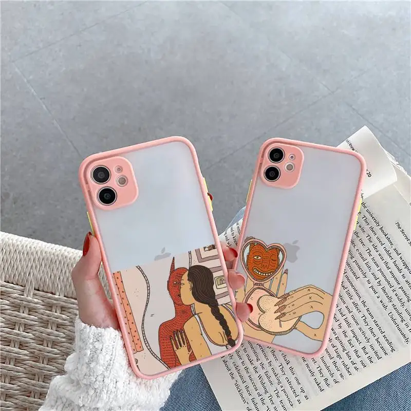 

Polly nem pintura arte suave Phone Case Matte Transparent for iPhone 7 8 11 12 s mini pro X XS XR MAX Plus cover funda