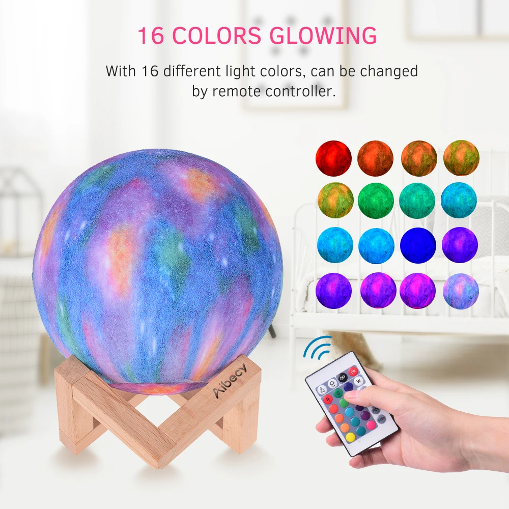 16 Colors-B 3D печатных луна лампа USB Перезаряжаемые Звездное светодиодный ночной Светильник для детей на Рождество, украшение для дома Рождественский подарок для детей - Испускаемый цвет: 16 Colors-B