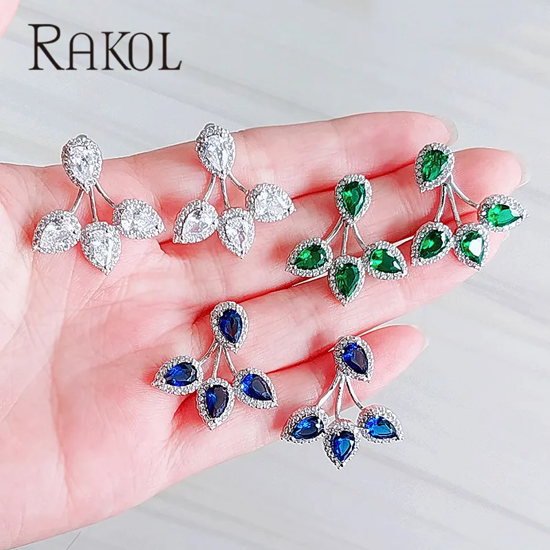 RAKOL Новая мода красивые капли воды форма кубический циркон прекрасные свадебные серьги гвоздики для женщин вечернее платье ювелирные изделия RE522965