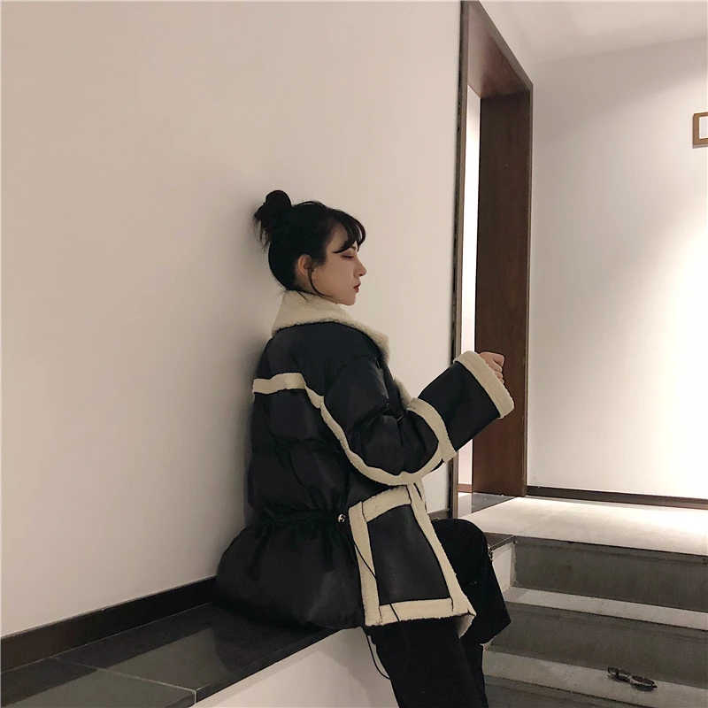 WHITNEY WANG осенне-зимняя модная уличная шерстяная куртка из искусственной кожи с подкладкой женская кожаная куртка в байкерском стиле Толстая парка пальто