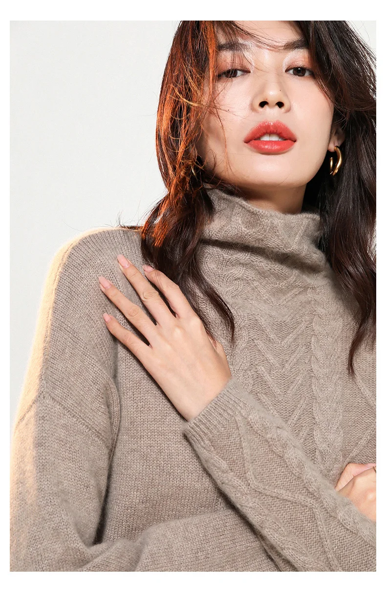 Luxury two pieces 50% cashmere+ 30% wool suits female high collar warm mink cashmere Knit tops+ wide leg wool pant sets F788