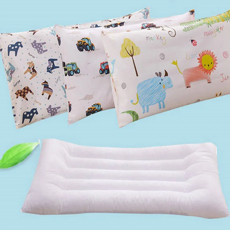 4 Colors Cartoon Cotton Kids Pillow Soft Washable Baby Sleeping Head Cushion Lengthen Rectangle Toddler Pillow Portable Headrest