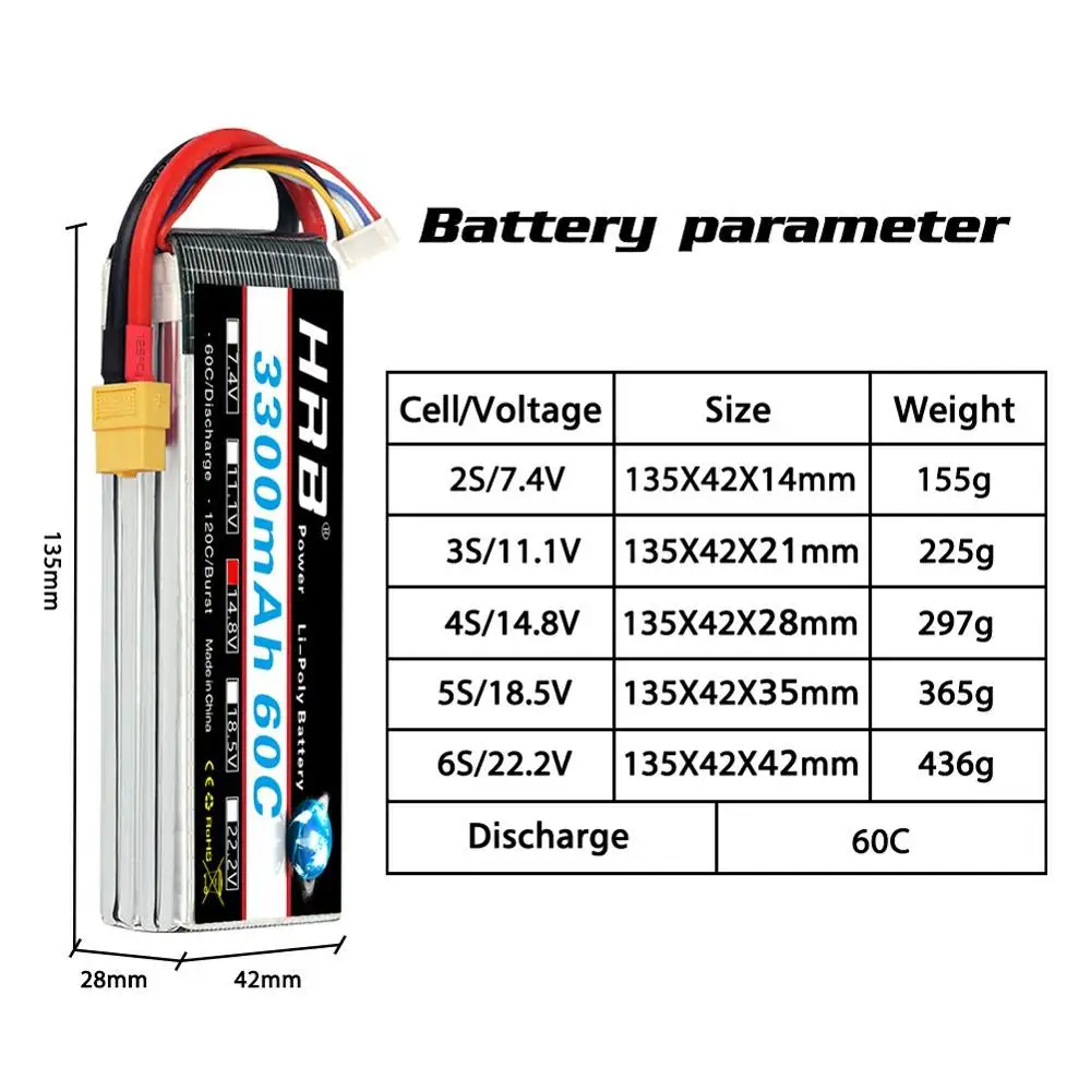 Аккумулятор HRB Lipo 3S аккумулятор для квадрокоптера вертолета 6S 3300 мАч 7 4 В 11 1 14 8 в 18
