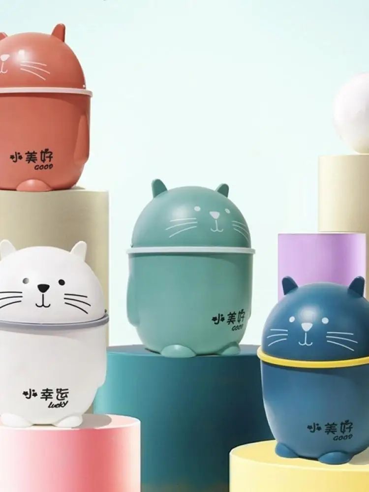 

New Japanese-Style Household Debris Desktop Trash Can With Lid Flip Cartoon Cute Small Trash Can Car Trash Can