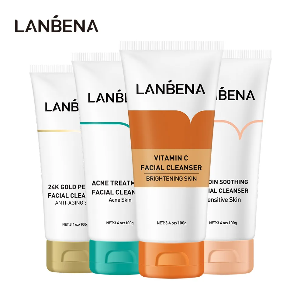 LANBENA очищающее средство для лица VC Отбеливающее очищающее средство для лица акне Уход восстановление эктоина 24K золотой пептид против старения уход за кожей 100 г - изображение