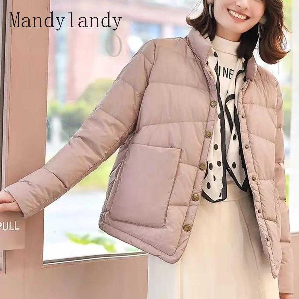 

Mandylandy Parkas Coat Winter Long Sleeve Single-Breasted Stand Collar Straight Parkas Women's Solid Pocket Stitching Warm Coat