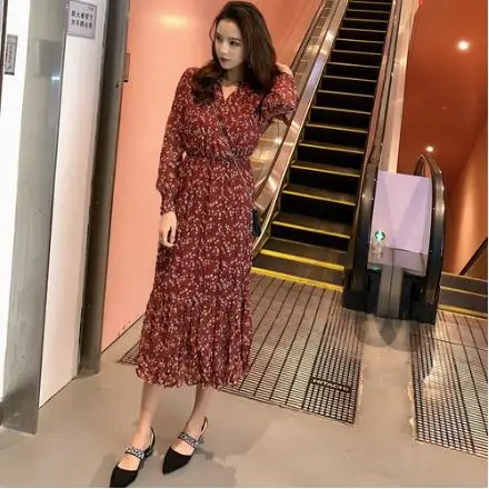 Весна Лето Новое женское элегантное шифоновое платье с цветочным принтом