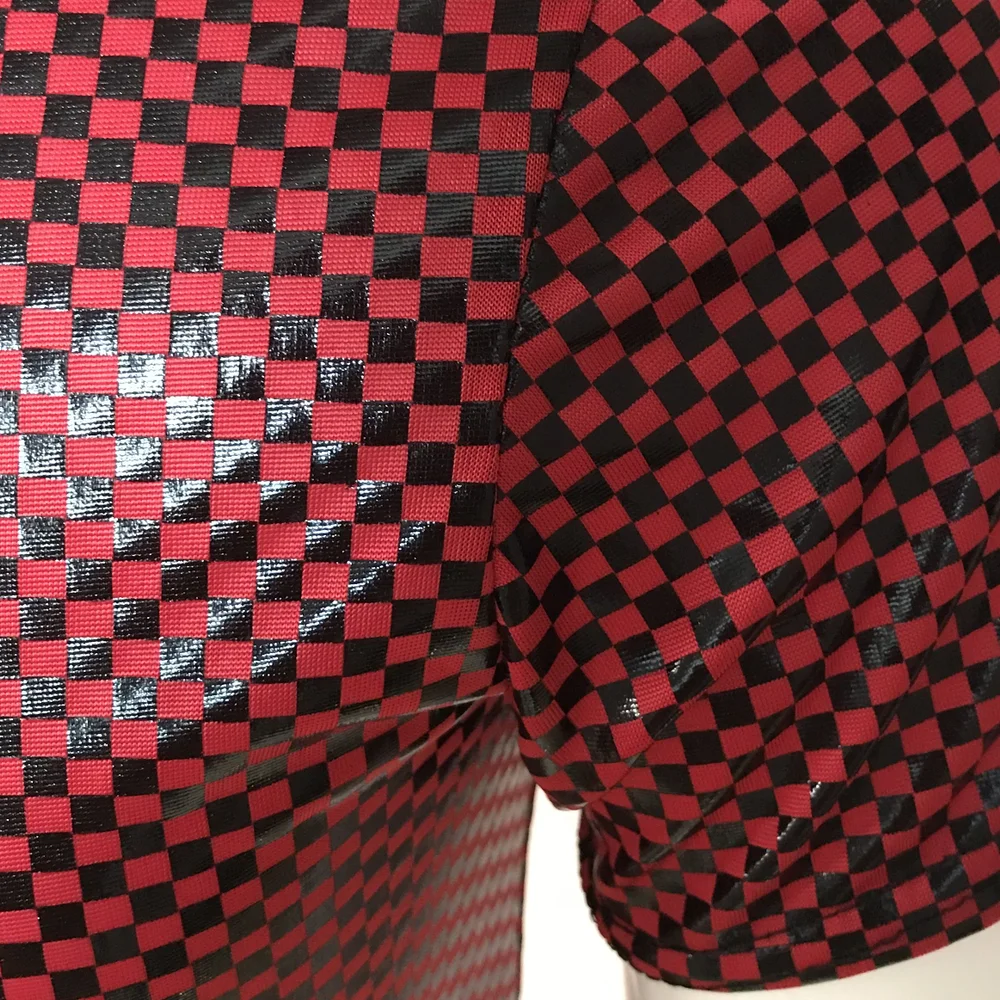 Латексные мужские сексуальные футболки в клетку из искусственной кожи майки