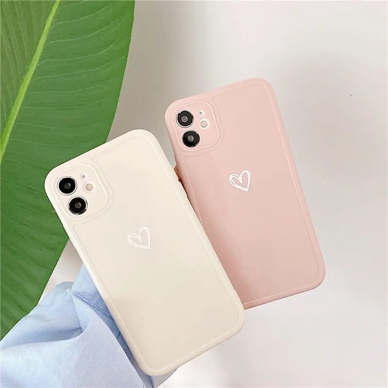 Candy Colors Love Heart Phone Case For iPhone 11 Pro Max 7 8 Plus X XR XS Max 12 13 Three-dimensional Square Frame Back Cover