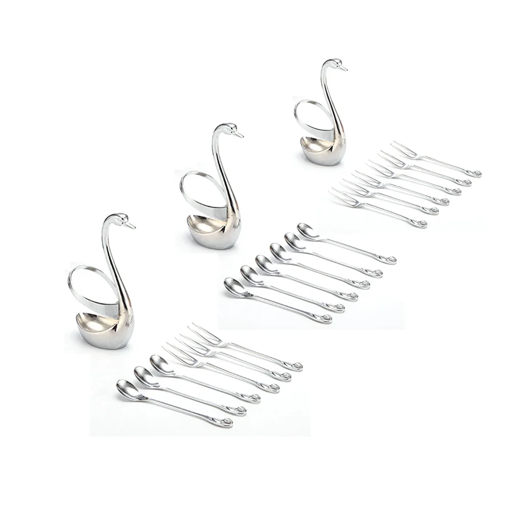 

One Set Innovative Stainless Steel Cutlery Swan Base Cutlery Swan Base Tableware Suit Fruit Spoon Fork