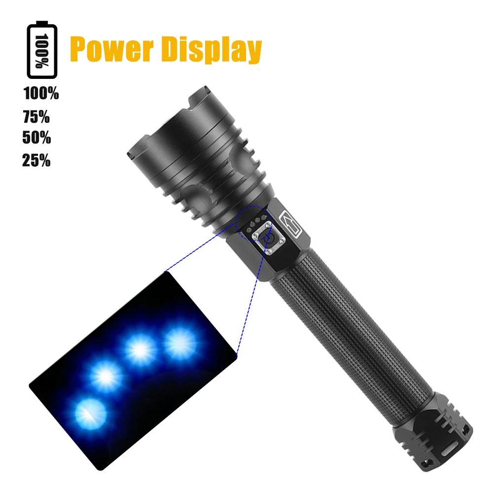 Precio Linterna LED XHP90 Con Batería USB 26650 18650, Recargable, Potente Linterna Táctica Para Caza Y Acampada