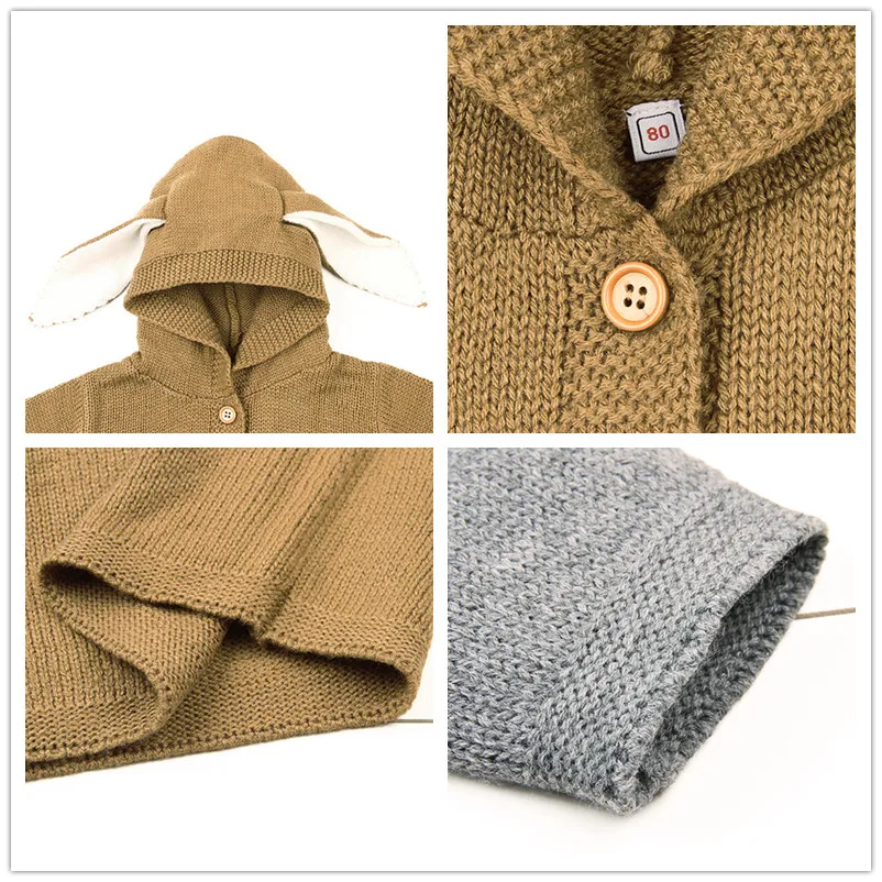 Одежда для маленьких мальчиков и девочек вязаный свитер с капюшоном длинными