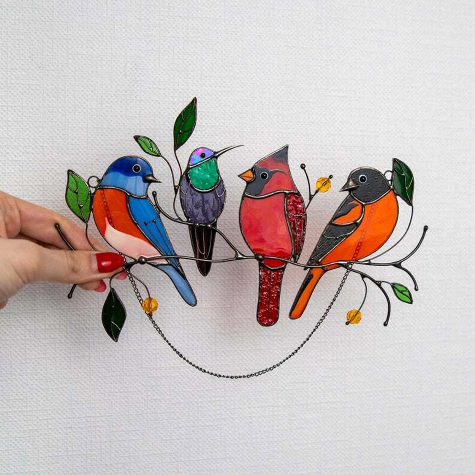

Birds Ornaments Wind Chimes Birds on a Wire Suncatcher Window Panel, Bird Series Ornaments Pendant Home Decoration