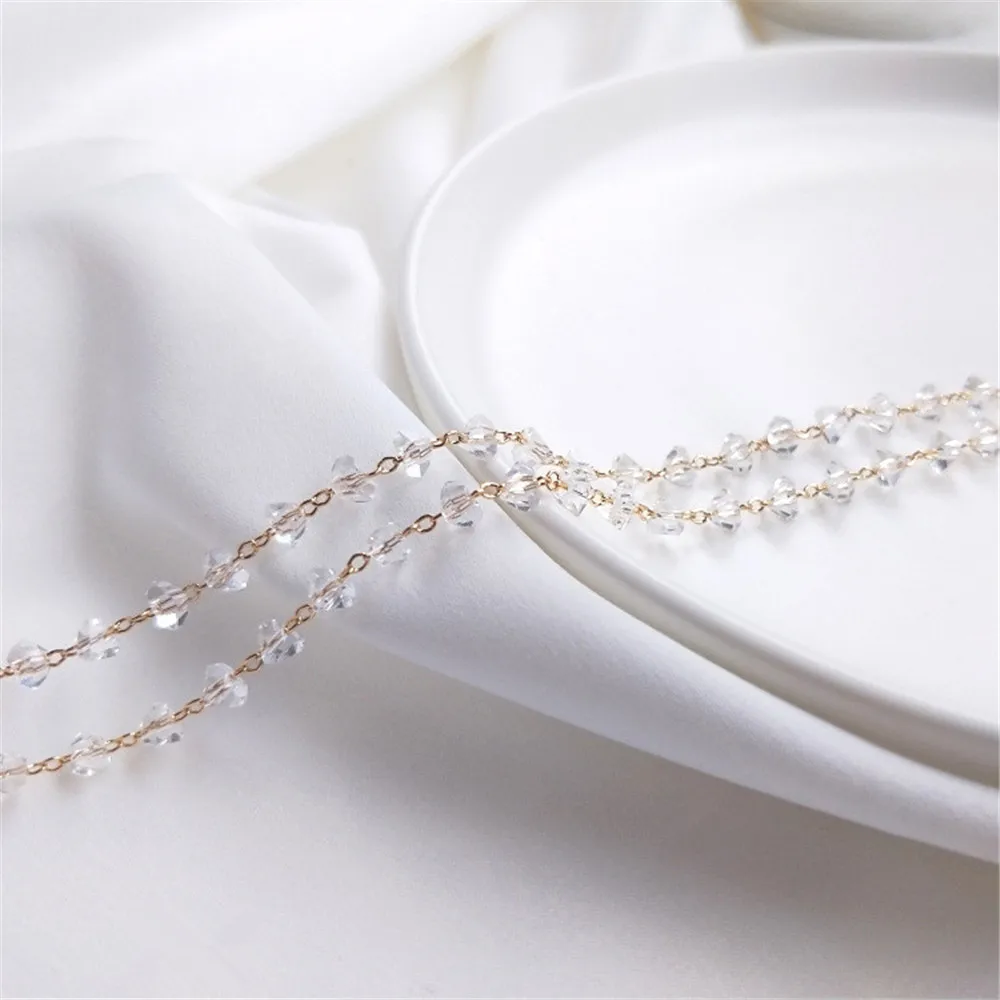 

14K gold, true gold, color preserving, corner cutting zircon, small heart chain, love chain, DIY handmade jewelry accessories