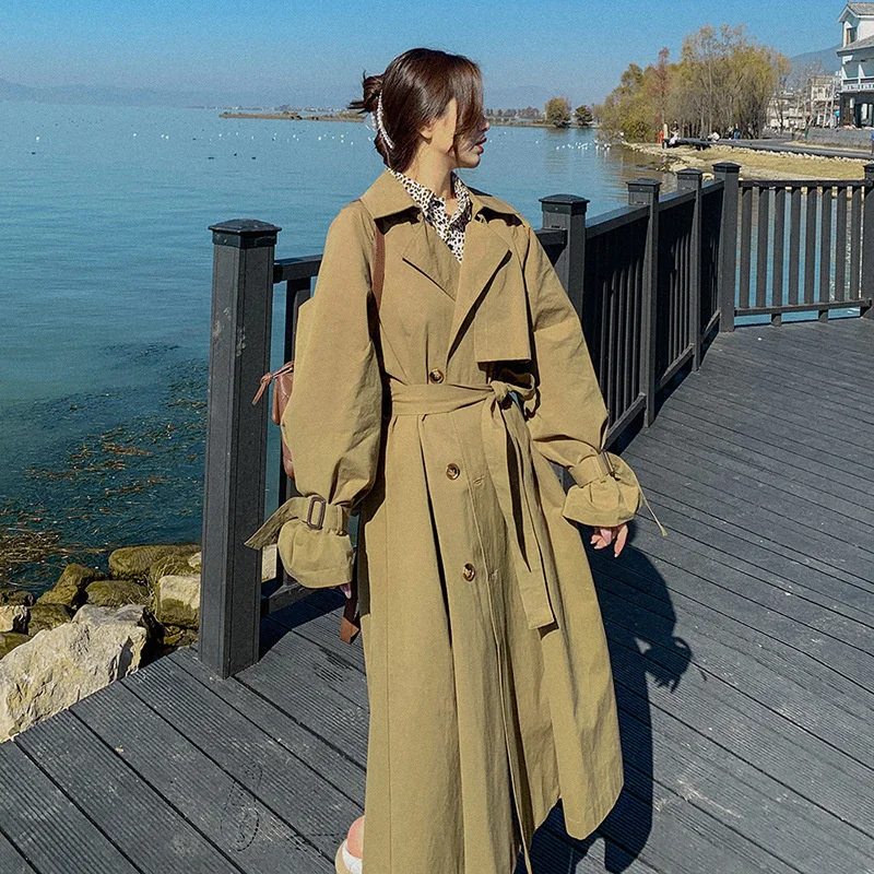 

autumn Design 2021 windbreaker new women's French loose medium length knee length coat