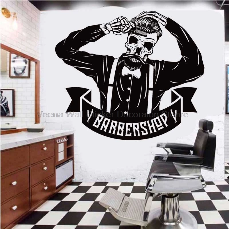 

Customizable text name barber shop wall stickers personalized barber salon signboard windows door decorative vinyl decals LF1