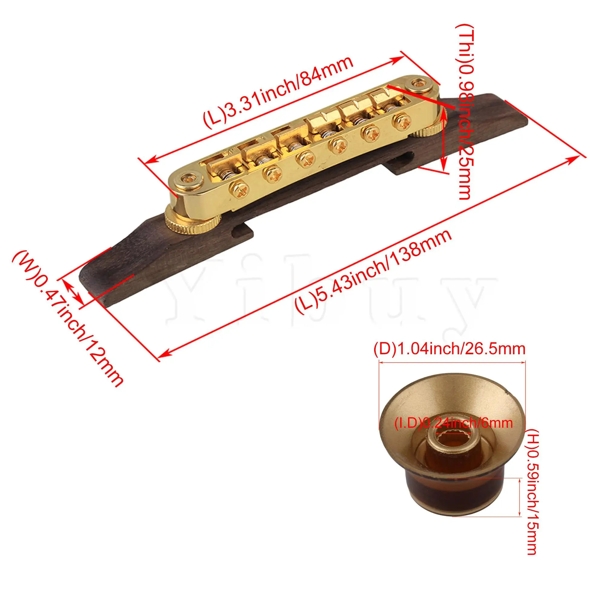 

Golden Gilded Jazz Guitar Lifting Bridge with 3pcs Electric Guitar Knob