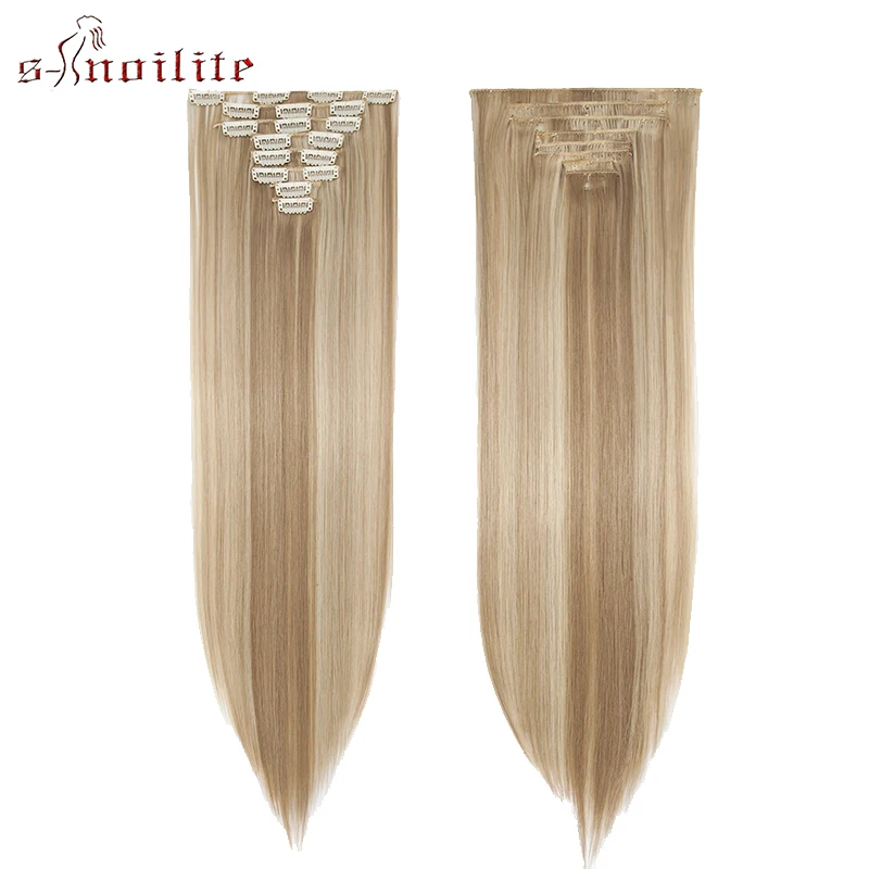 S-noilite 8pcs Clips In Hair Extensions Long Straight Synthetic Clip Extension Natural Hairpieces Fake For Women | Шиньоны и парики