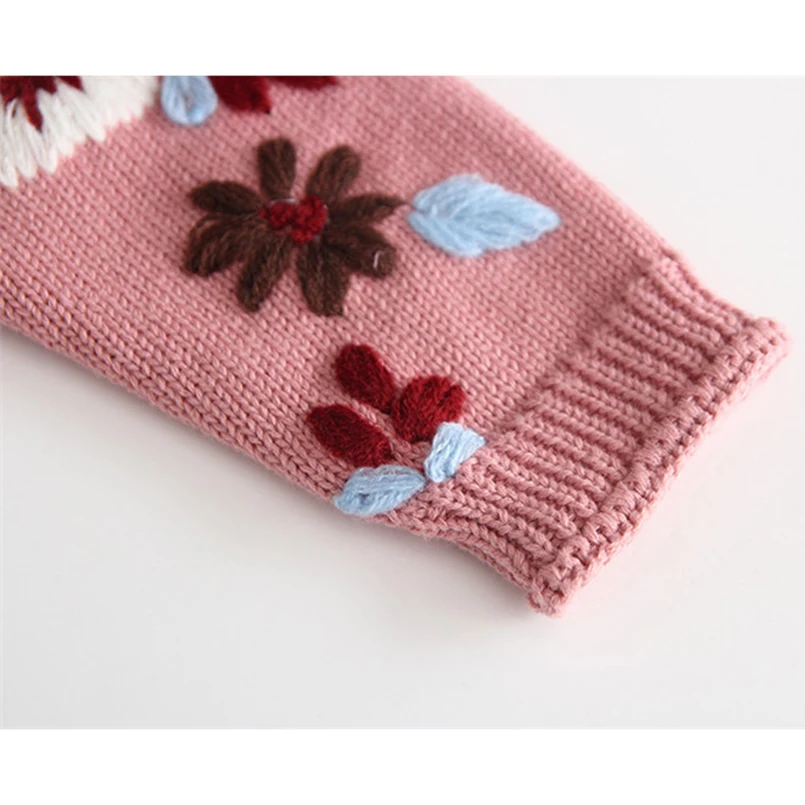 Детские свитера Хлопковые вязаные пуловеры свитеры с вышивкой и цветочным
